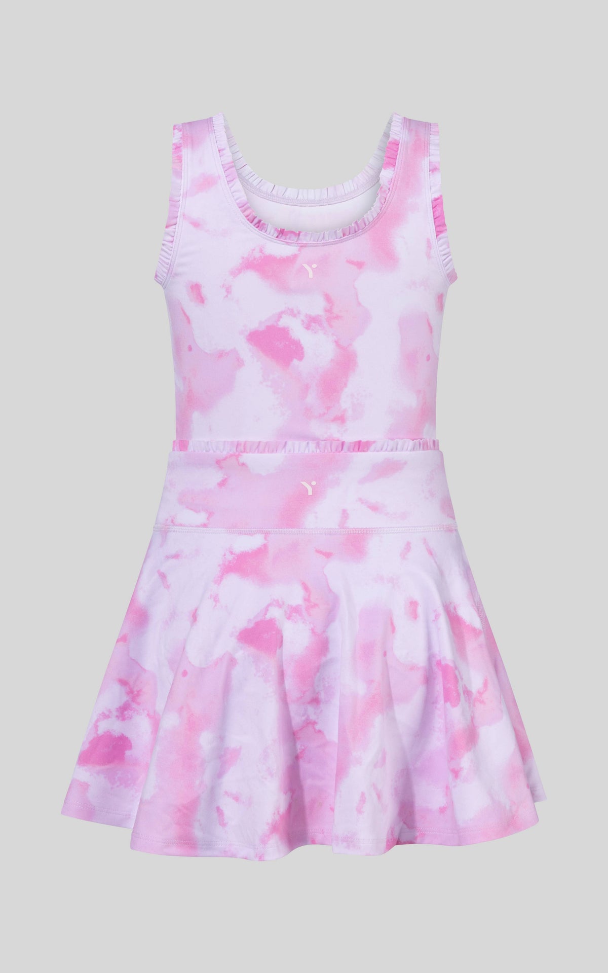 Girls- Lettuce Ruffle Edge Tank, Skort, Scrunchie Set- Tie Dye Fuschia