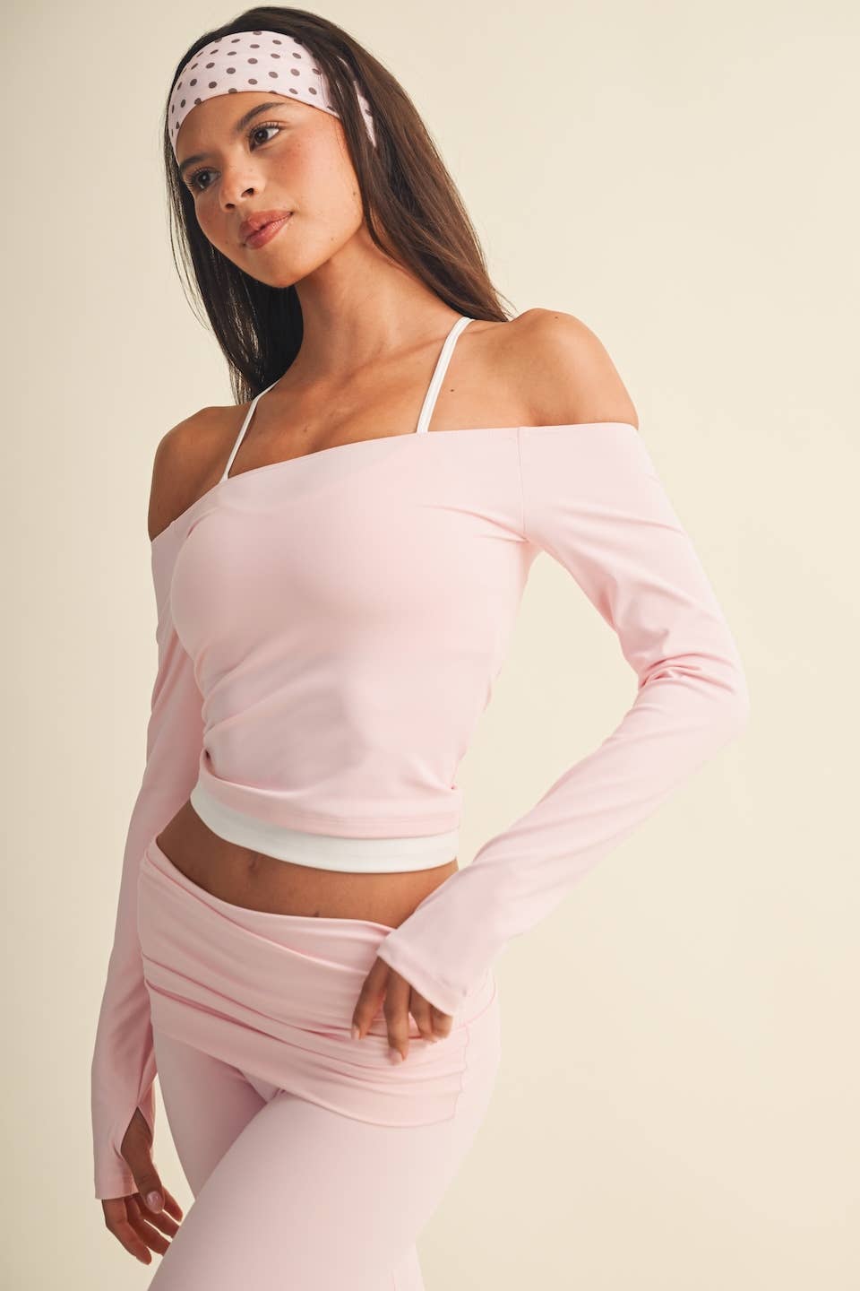 Active Off Shoulder Double Layered Top: Blush