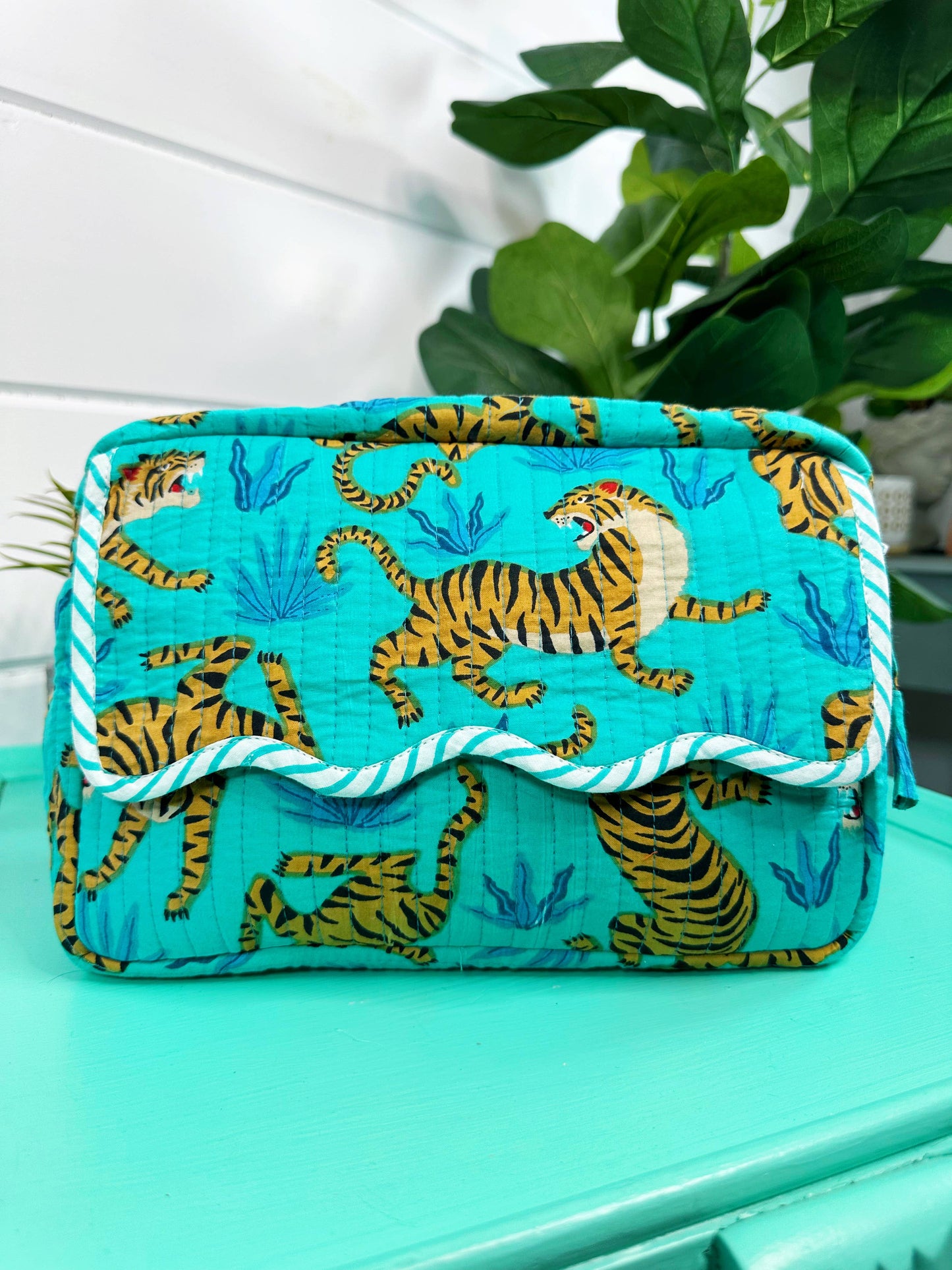 Ruffled Toiletry Bag- Aqua Tigers