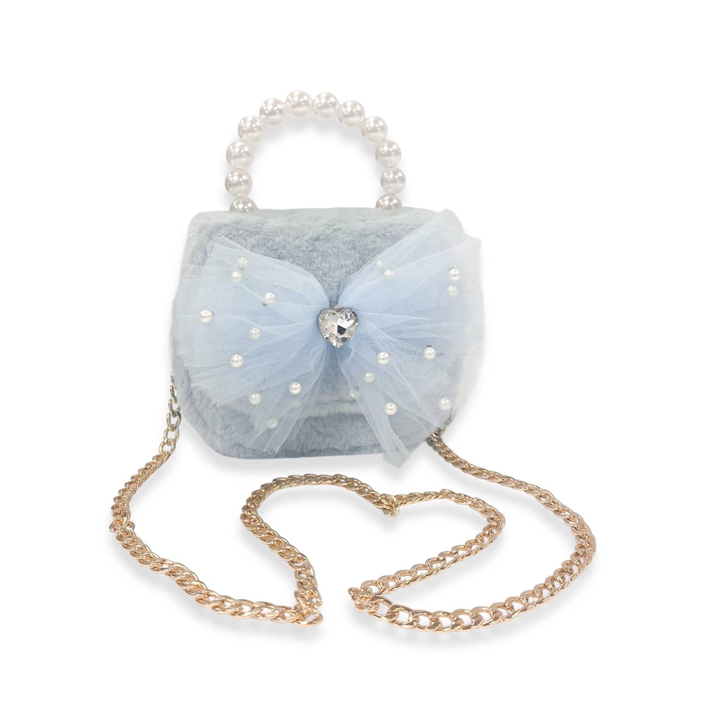 Girls Mesh Bow Furry Purse- Blue
