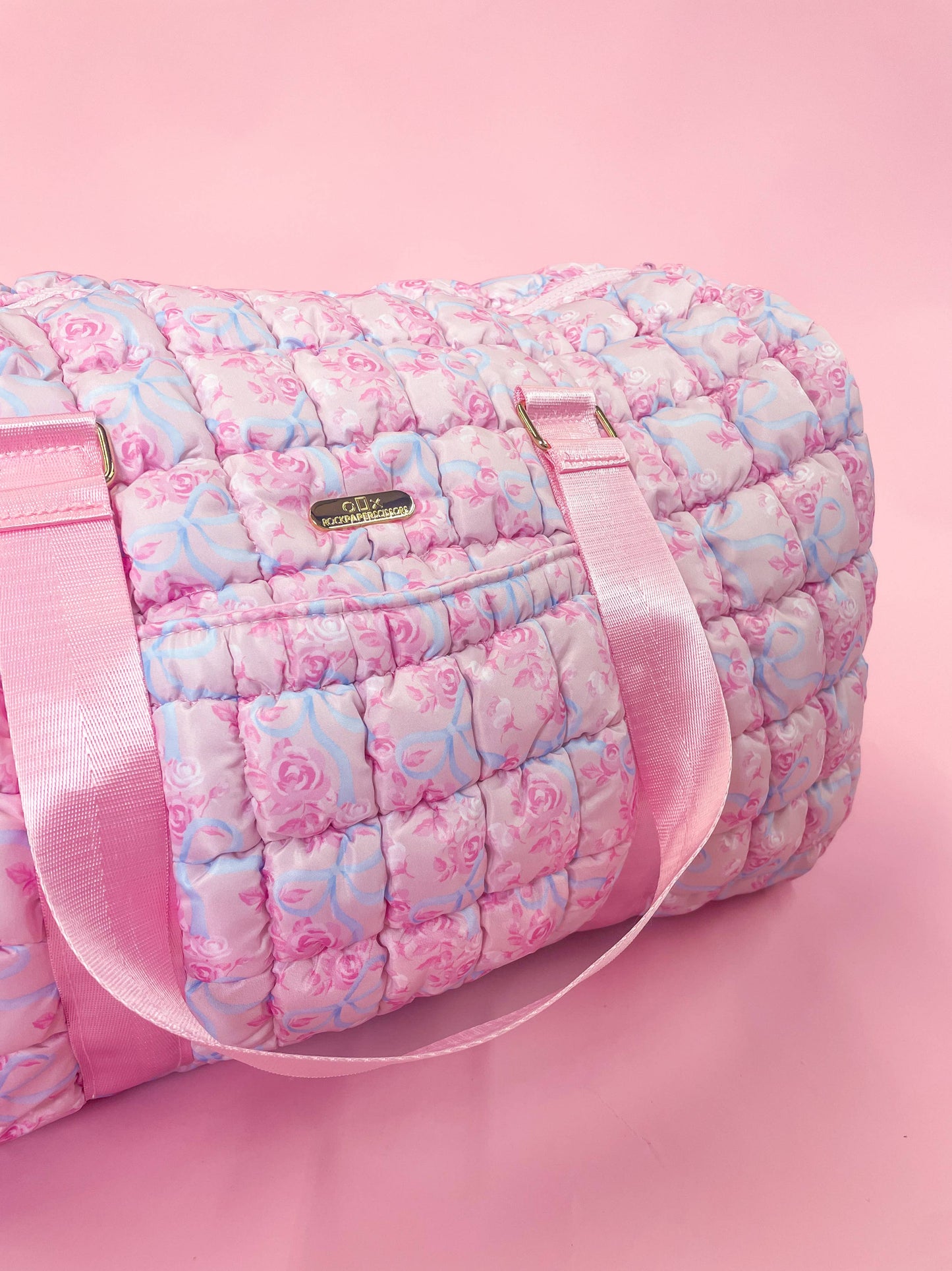 Floral Bow Quilted Weekender Duffle Bag