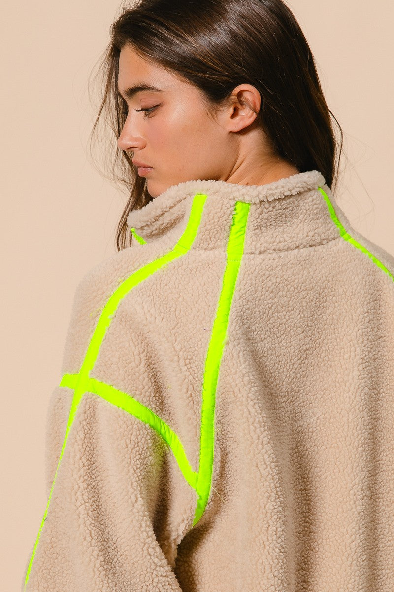 Livvy Sherpa Pullover- Oatmeal Lime