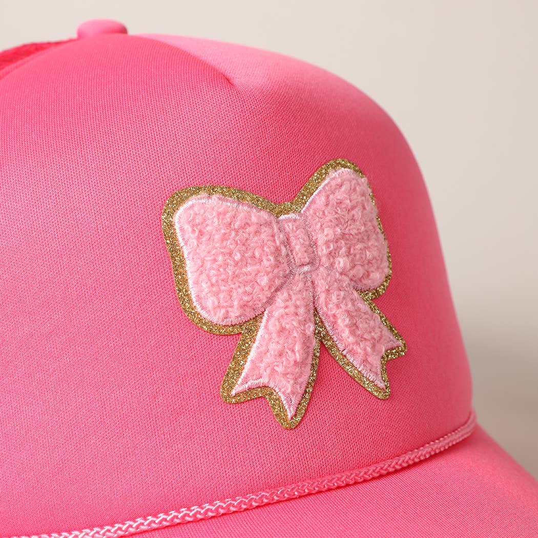 Pink Bow Patch Trucker Hat: Hot Pink