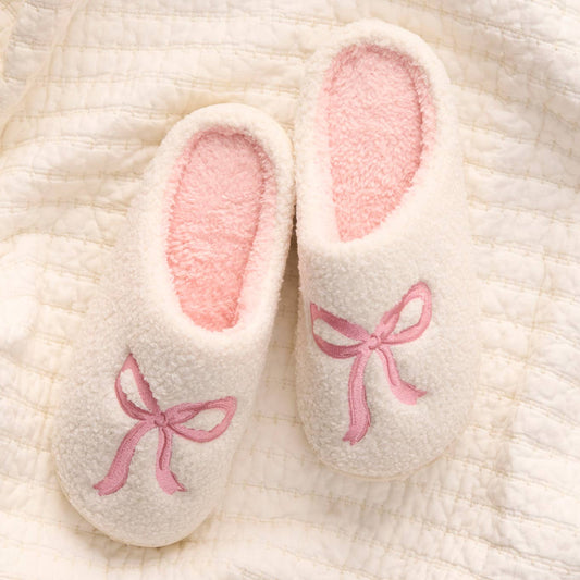 Fuzzy Slippers-Pink Bow