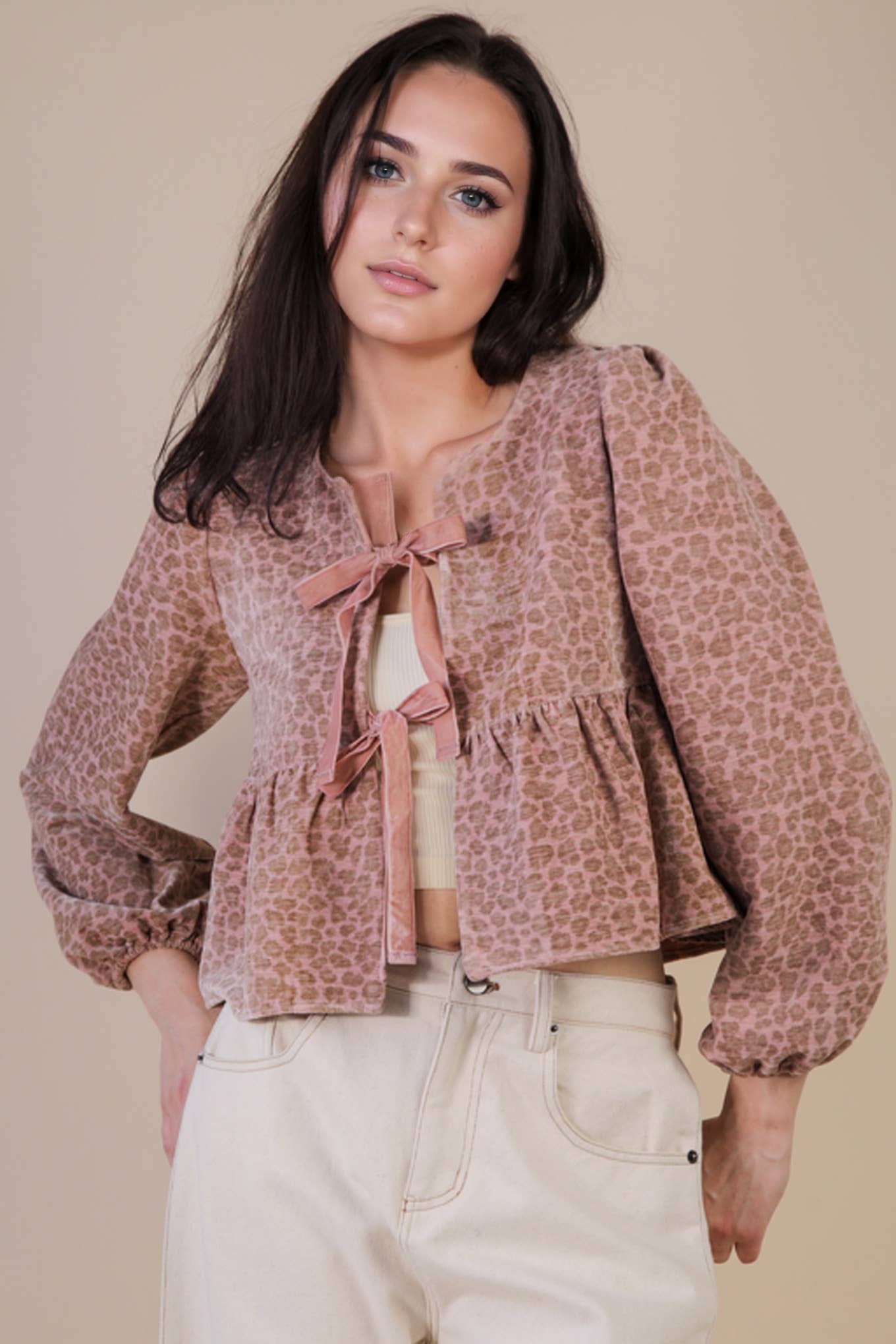 Tara Leopard Tie Blouse