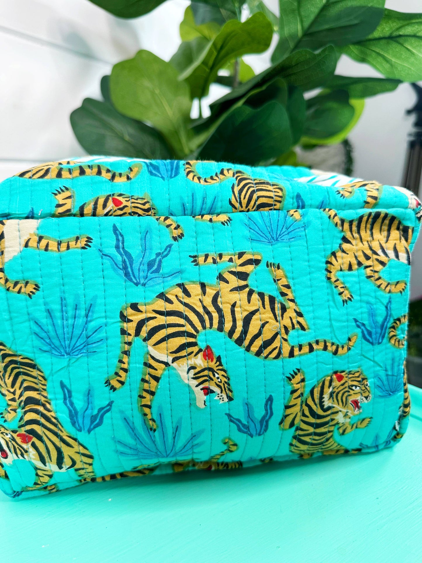 Ruffled Toiletry Bag- Aqua Tigers