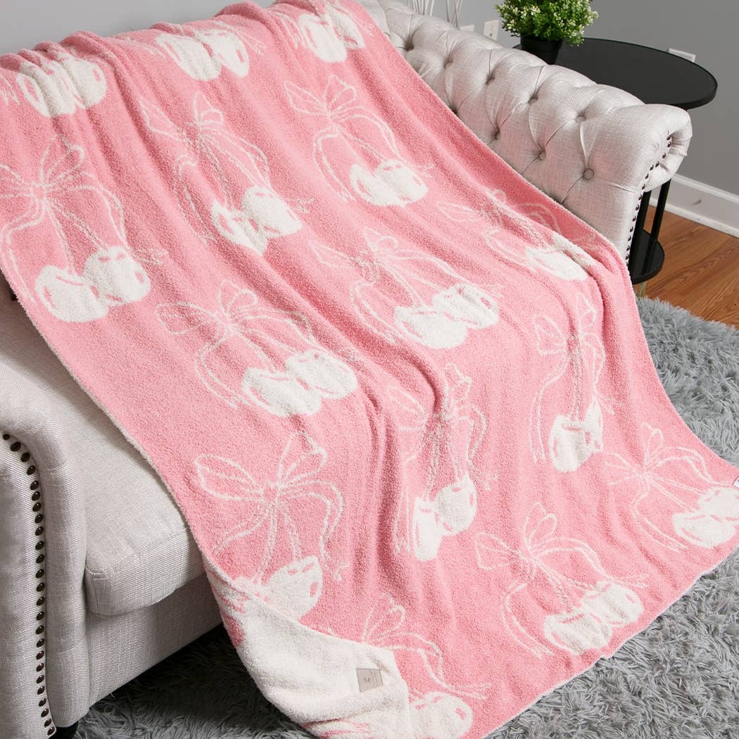 Cherry Bow Print Cozy Soft Throw Blanket