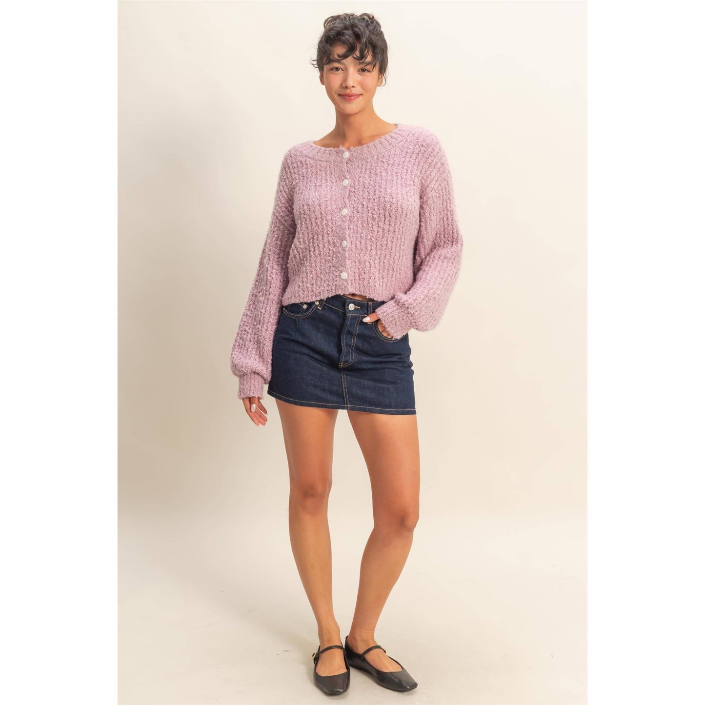 Rosa Button-Up Cardigan- Mauve