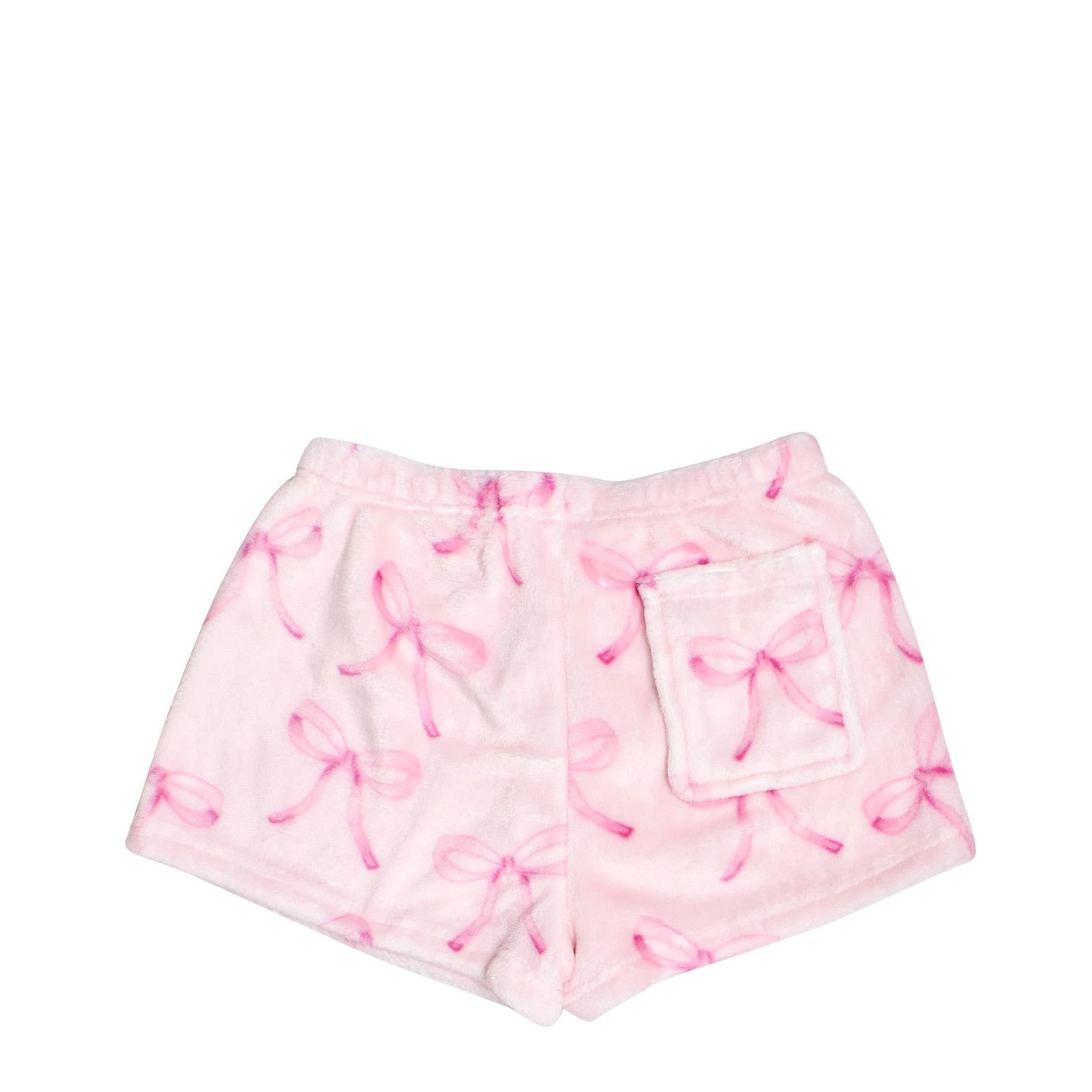 Girls Fleece Printed Cozy Shorts- Pink Bow Print