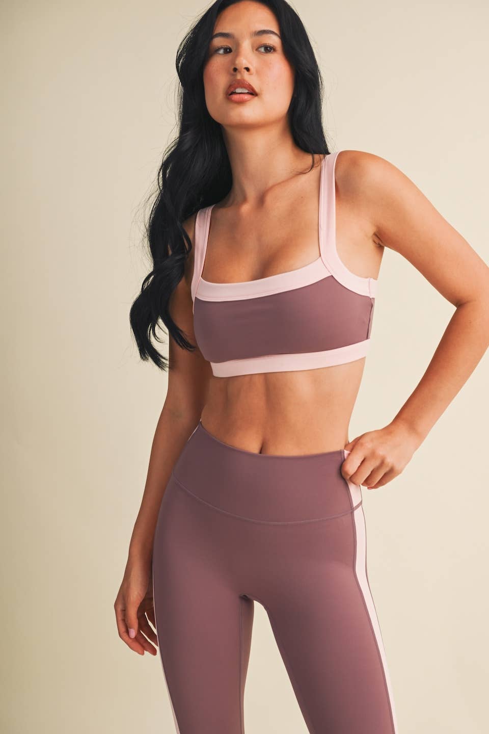 Contrast Block Sports Bra- Mauve