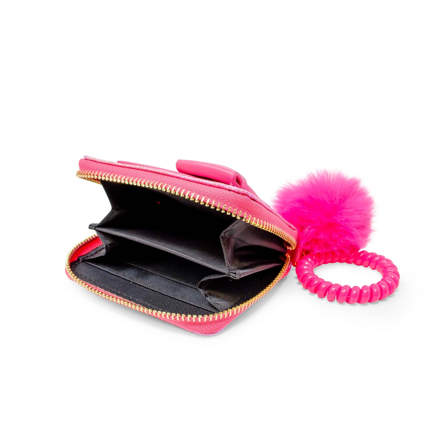 Girls Shiny Bow Spiral Strap Wallet: Hot Pink