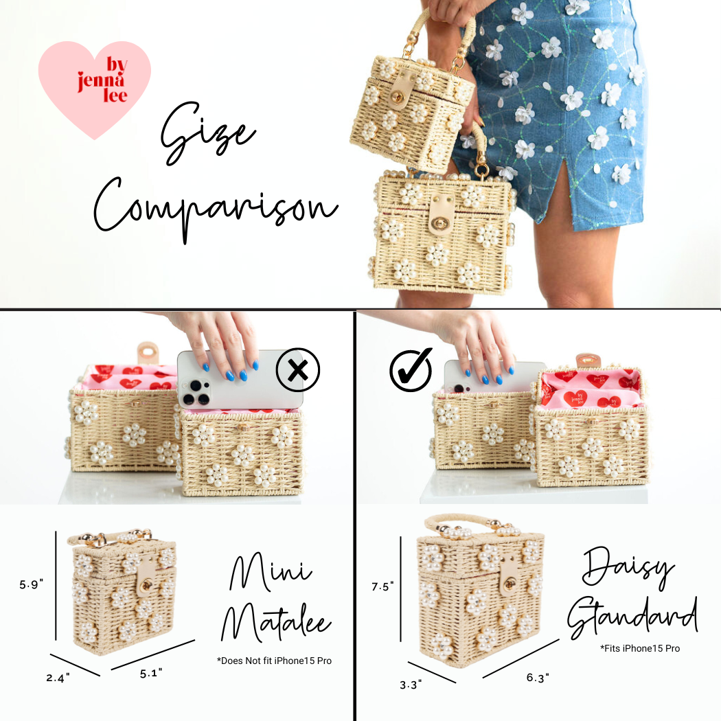 Wicker Bucket Daisy Flower Purse: Cream + Pearl Daisy / Large