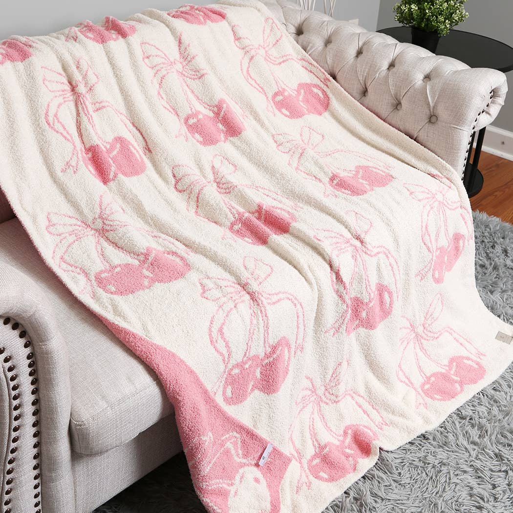 Cherry Bow Print Cozy Soft Throw Blanket