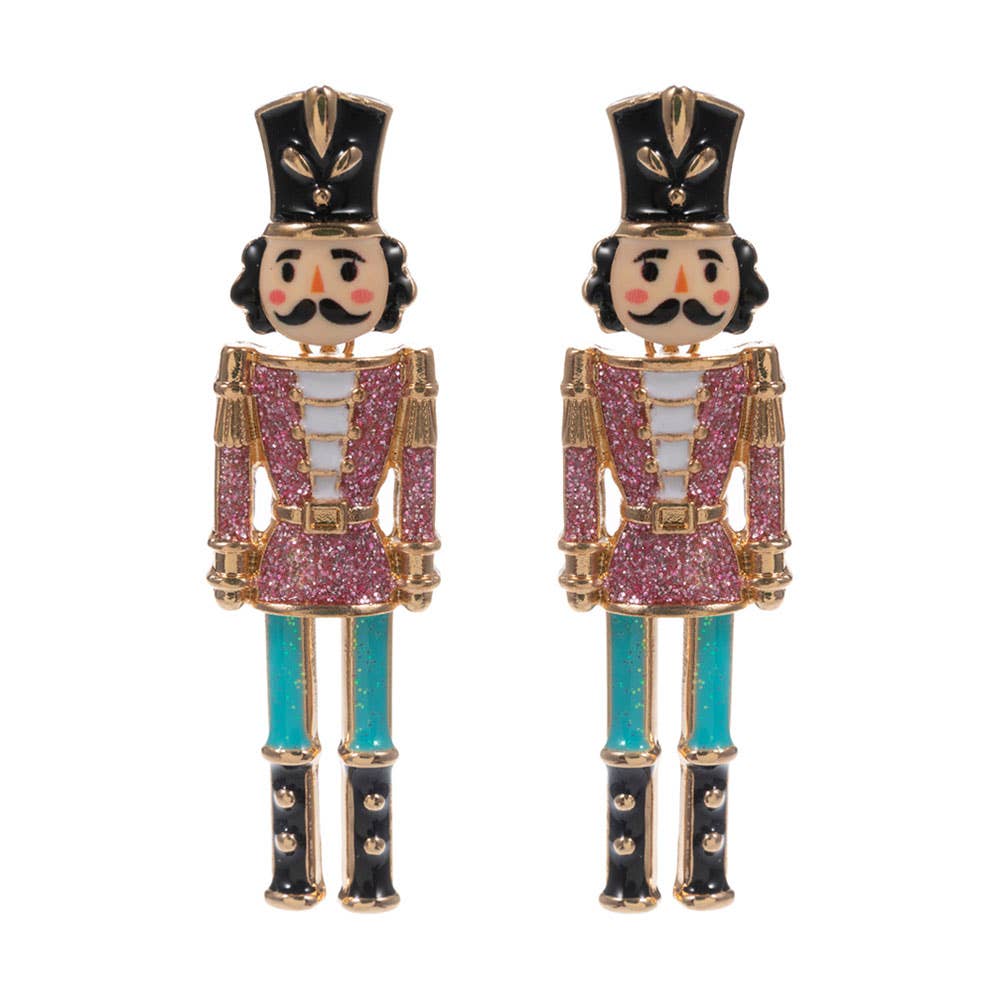 Glittered Nutcracker Soldier Earrings