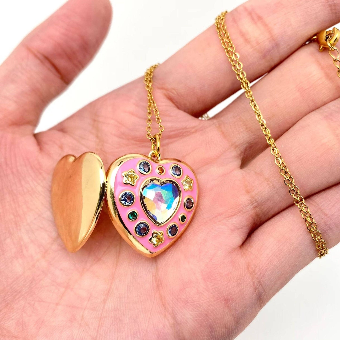 Porsha Enamel Pink Heart Pendant Necklace