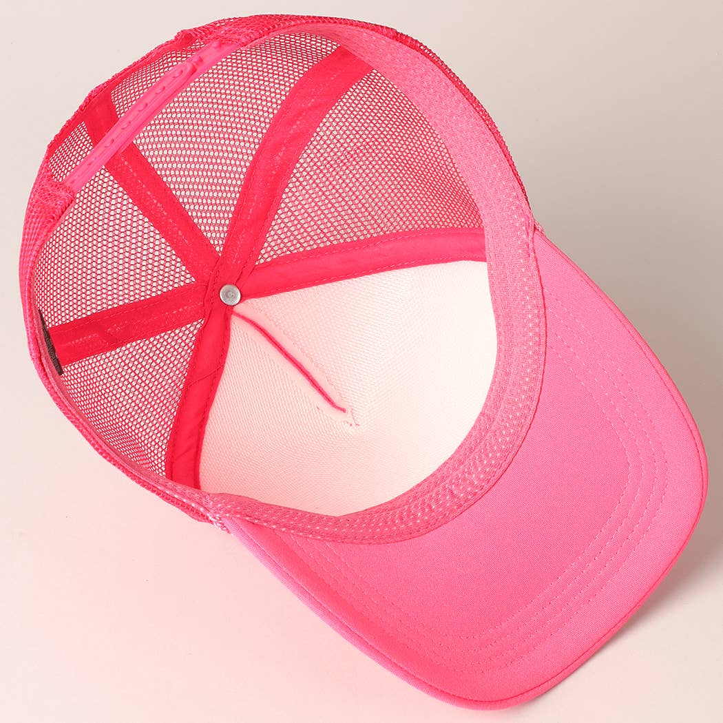 Rhinestone Bow Patch Trucker Hat: Hot Pink