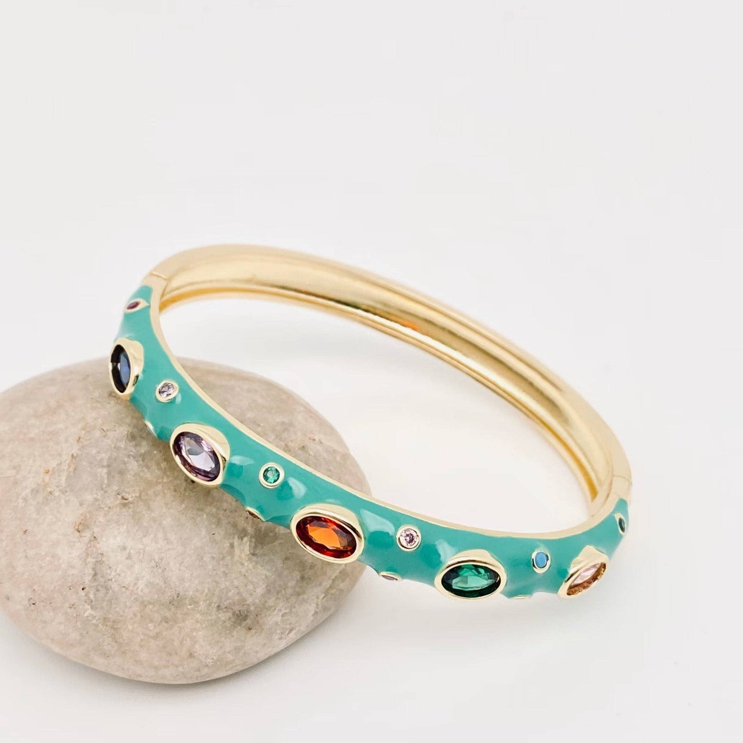 Felicia Gold Plated Enamel Bangle: Light green