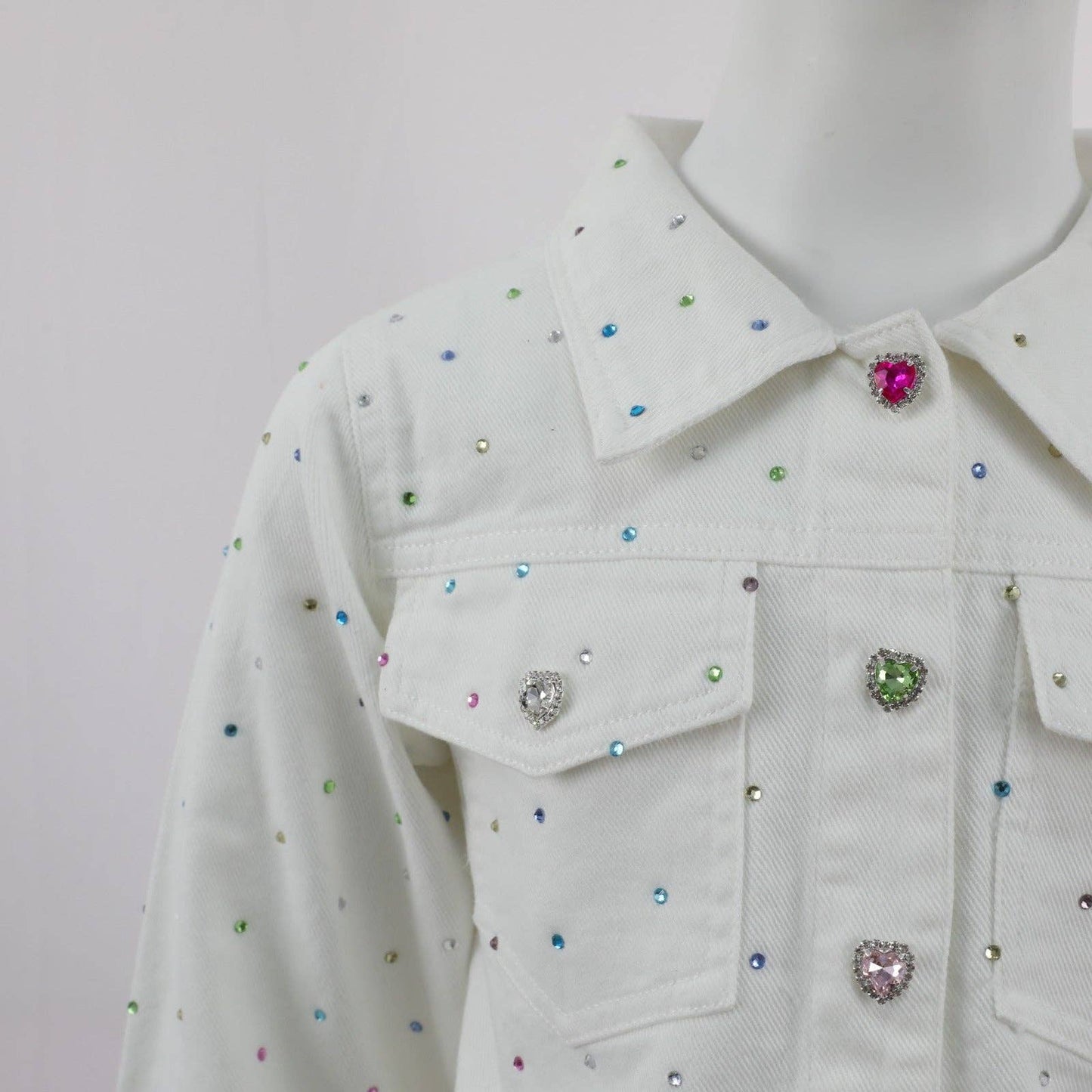 Girls White Denim Gem Set