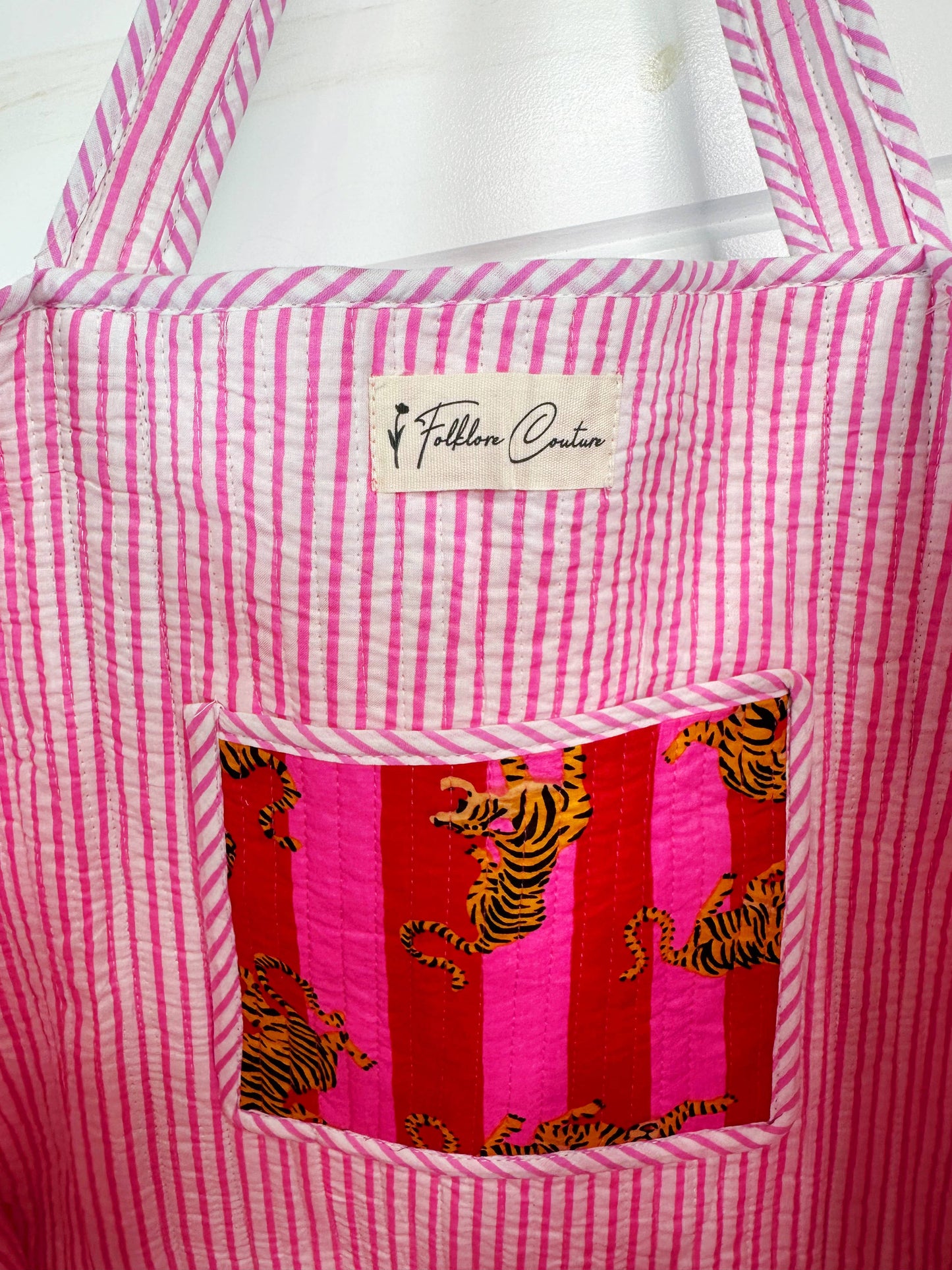 Quilted Tote Bag- Red/Pink Tiger