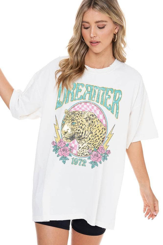 Dreamer 1972 Leopard Graphic Oversized Tee