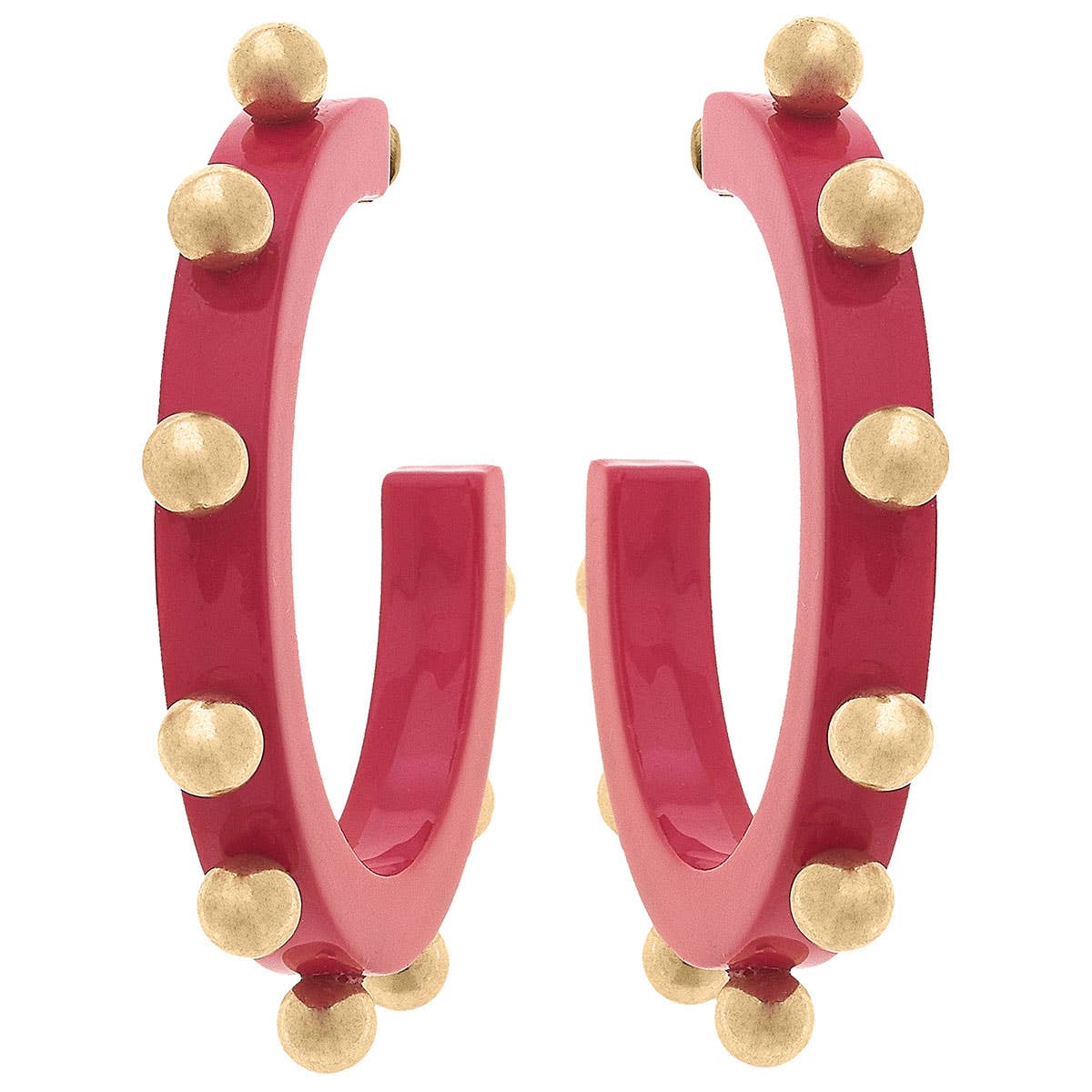 Suri Studded Hoop Earrings- Fuchsia