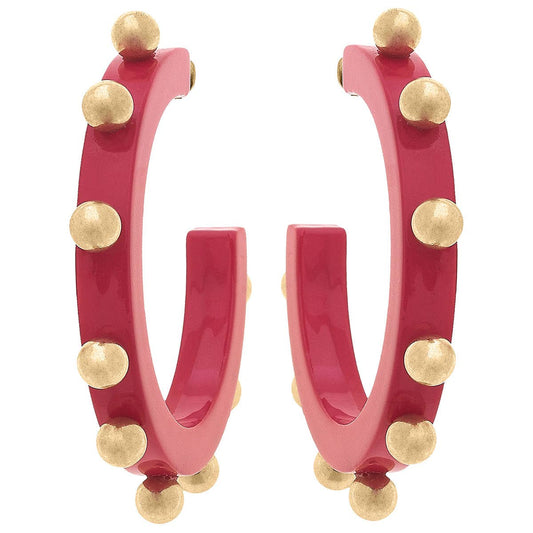 Suri Studded Hoop Earrings- Fuchsia