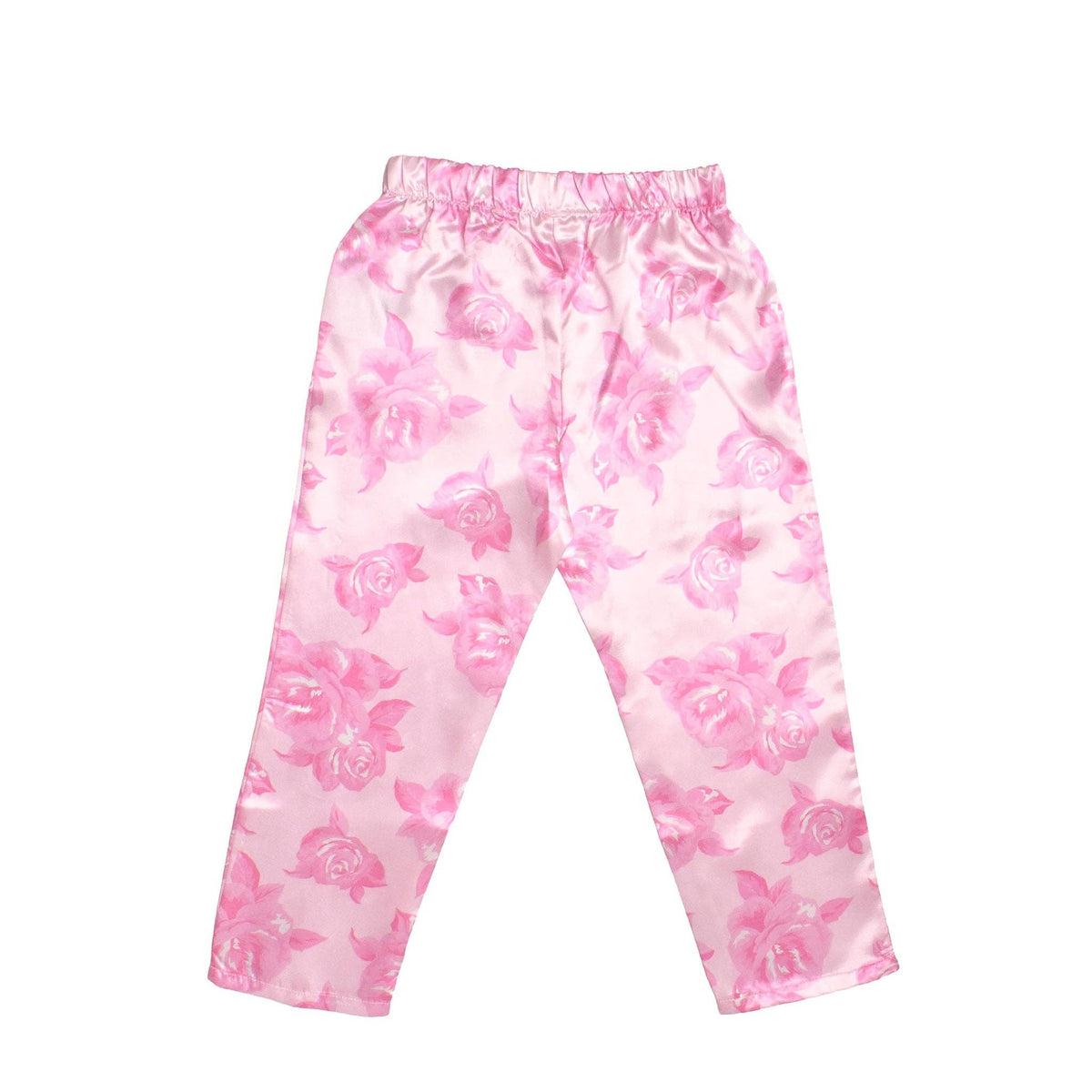 Girls- Rose Print Satin Pajama Set with Headband