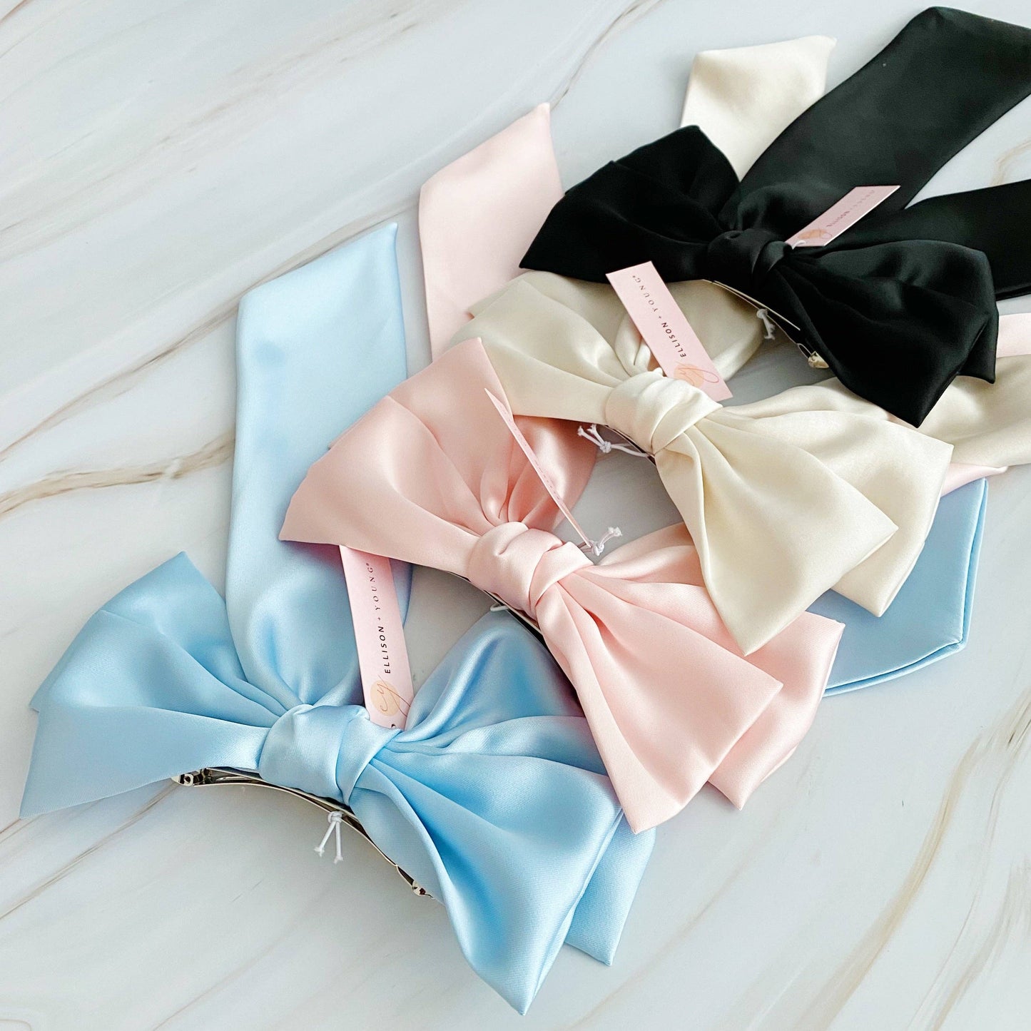 Doubled Satin Bow Hair Clip: Blue