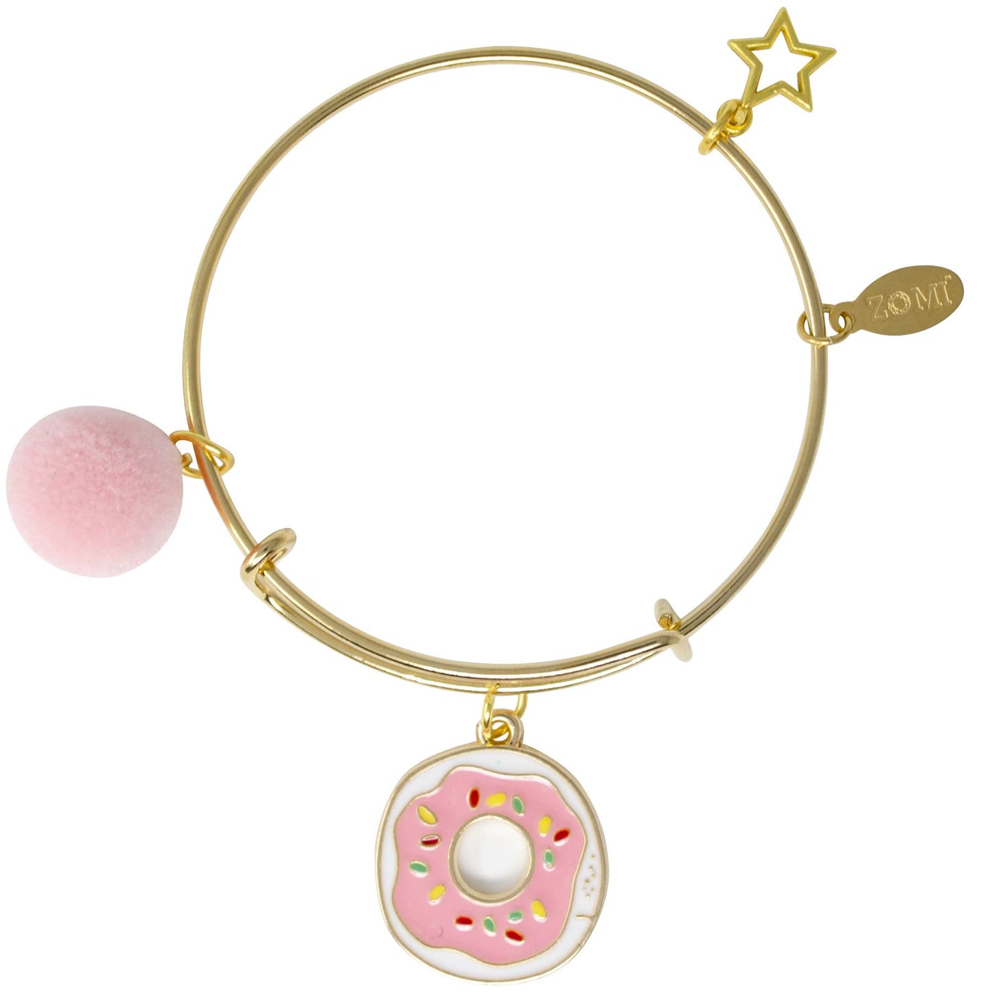 Girls Donut & Pom Pom Gold Bangle Bracelet