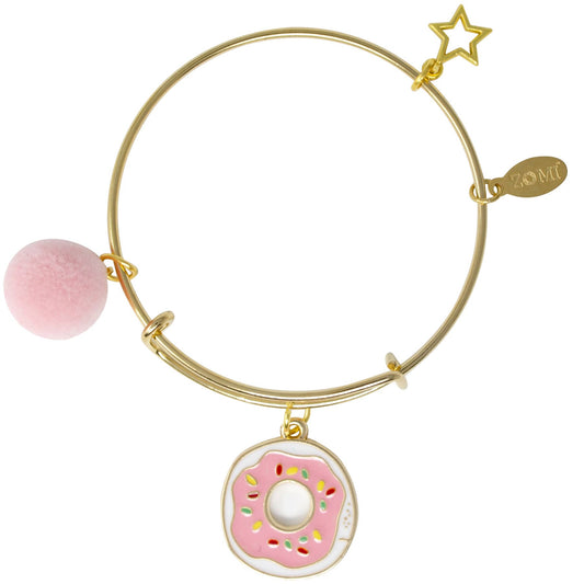 Girls Donut & Pom Pom Gold Bangle Bracelet