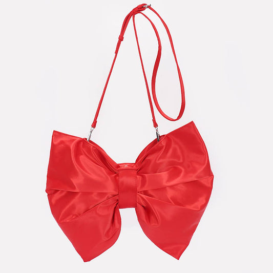 Satin Bow Style Crossbody Bag- red