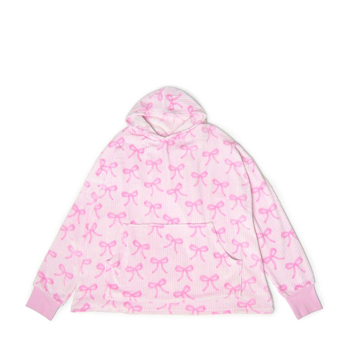 Girls- Fleece Striped Bow Printed Blanket Hoodie