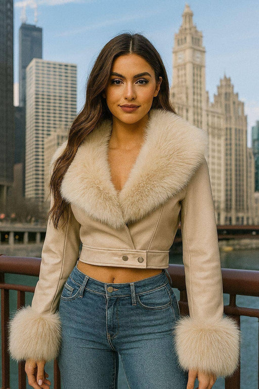 Opulent Trim Cropped Coat- Cream