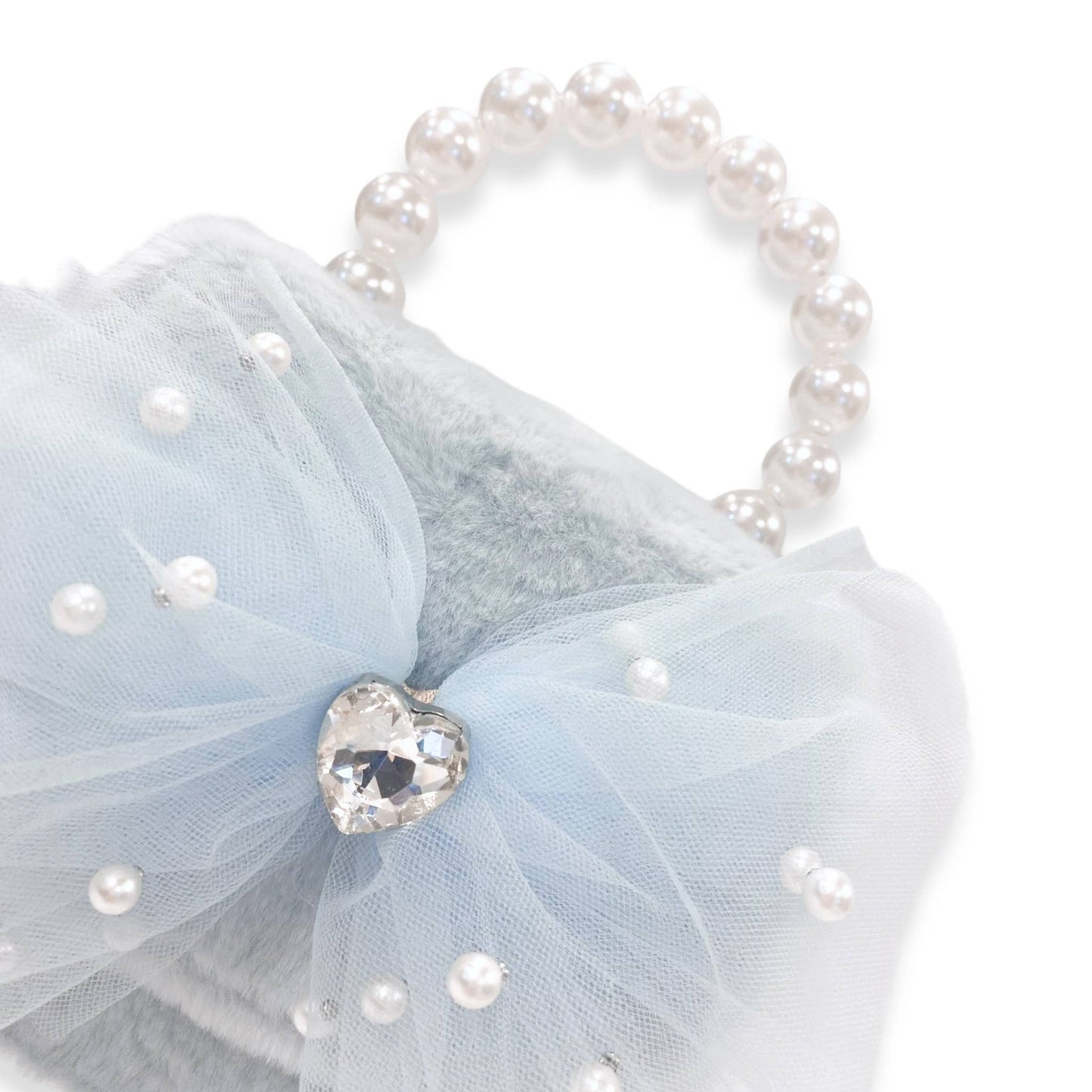 Girls Mesh Bow Furry Purse- Blue