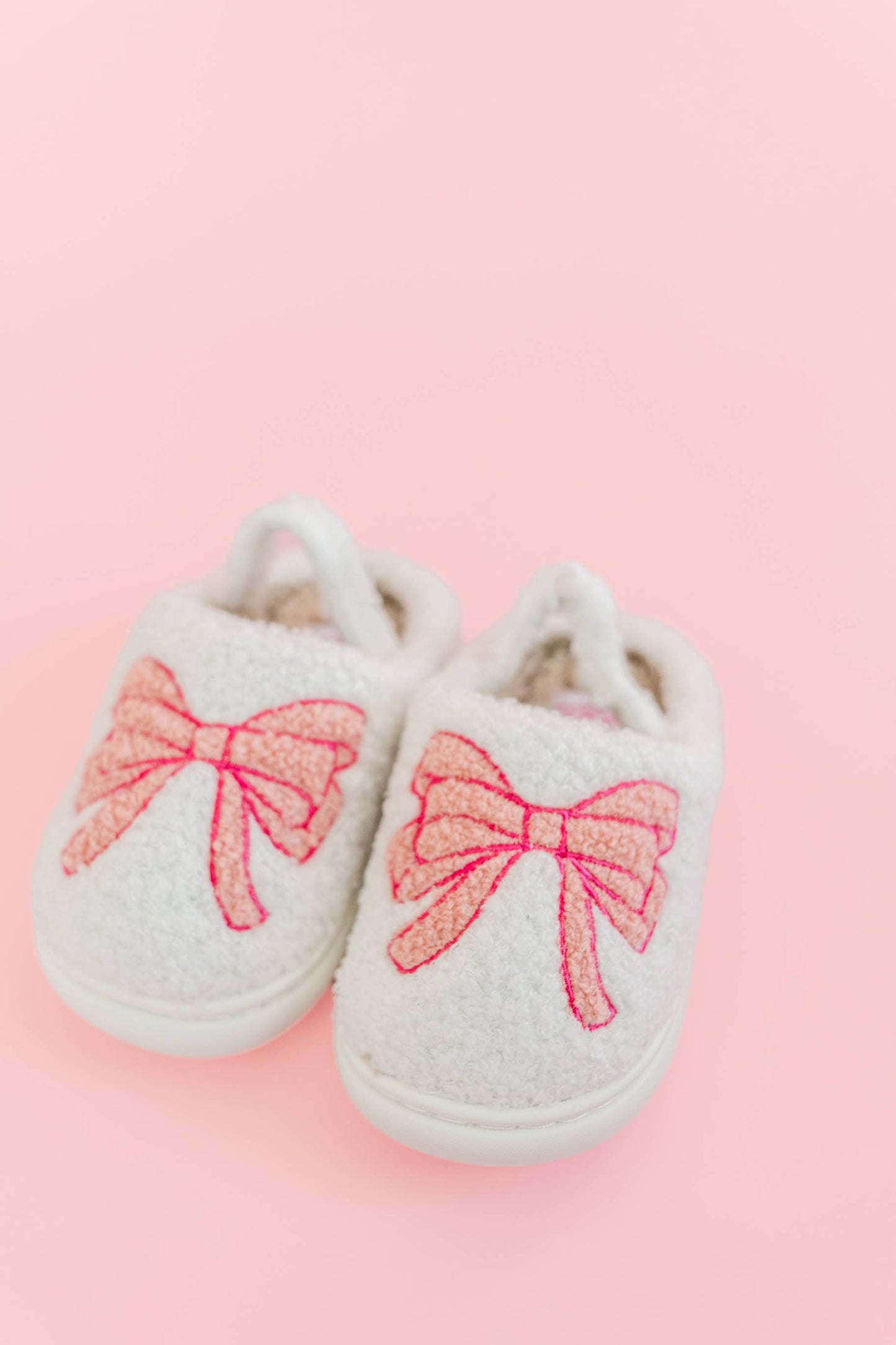 Kids Fuzzy Plush Slippers with Pink Bow