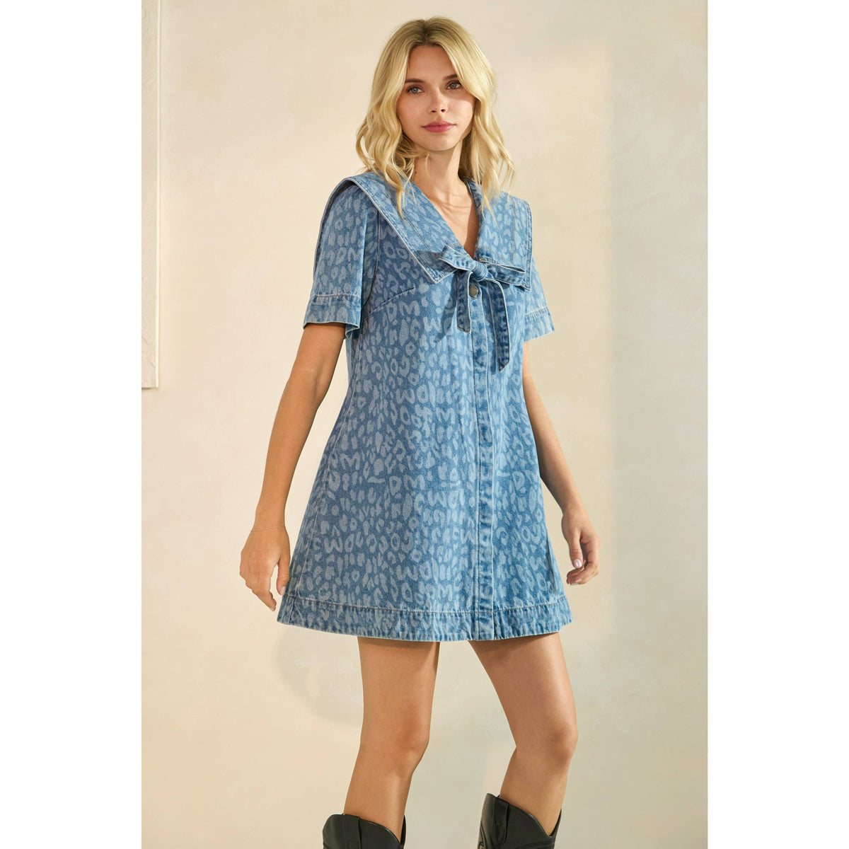 Suzette Leopard Denim Mini Dress