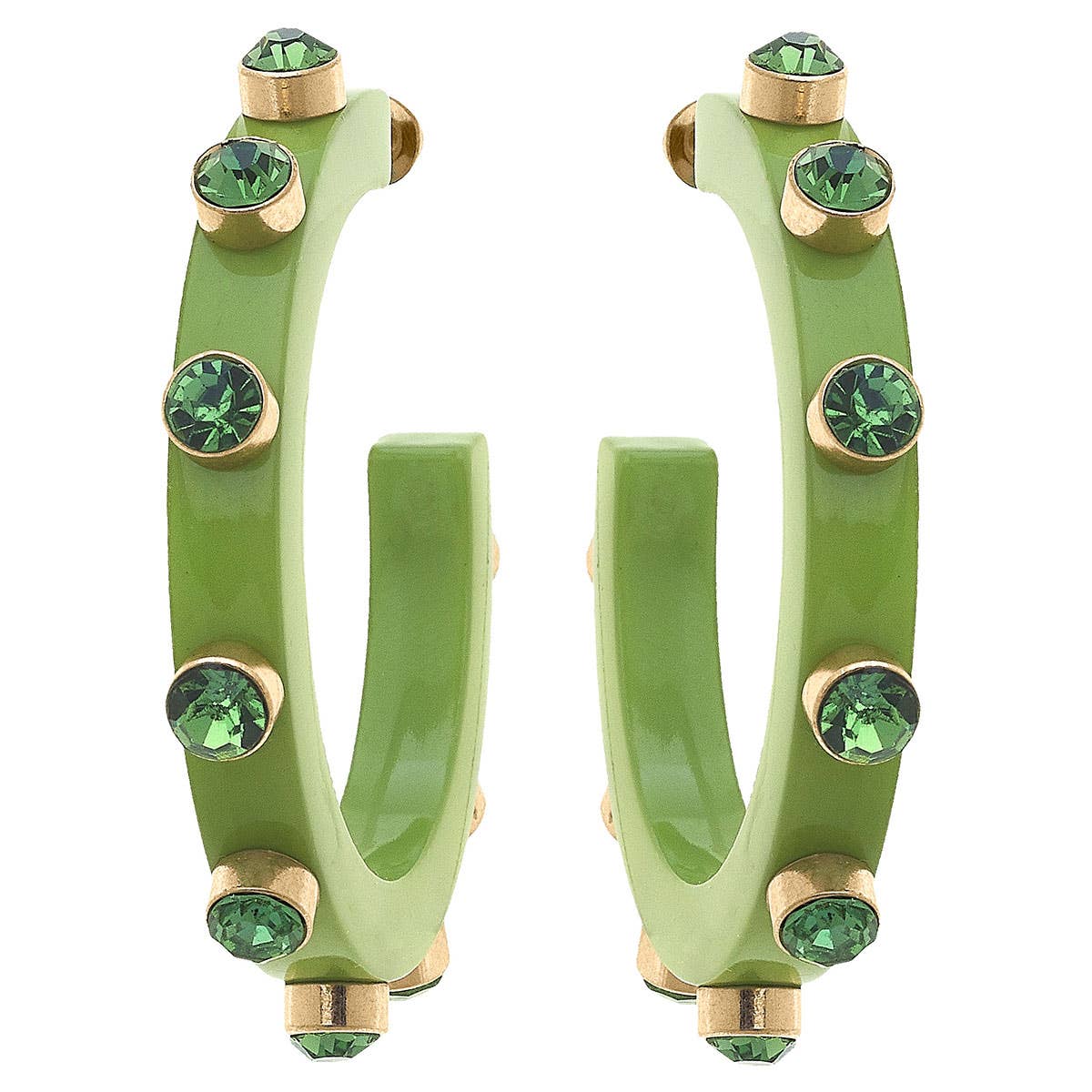 Renee Resin Rhinestone Hoop Earrings- Lime Green