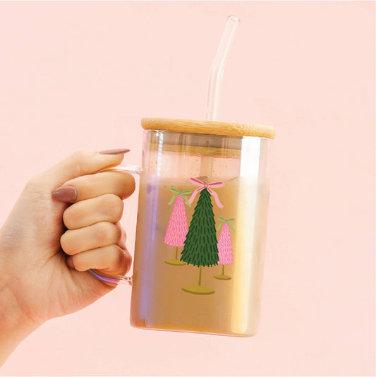 Square Glass Cup-Coquette Christmas Trees