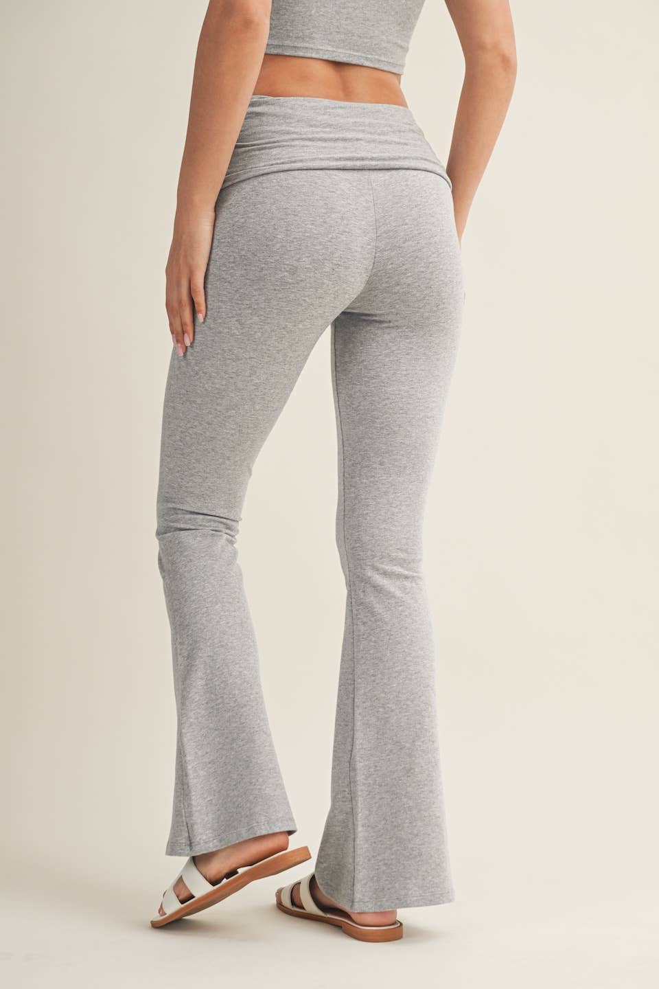 Soft Knit Foldover Flare Pants: Heather Grey