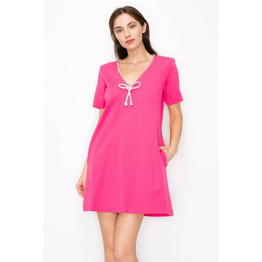 Olivia Bow Dress- Hot Pink
