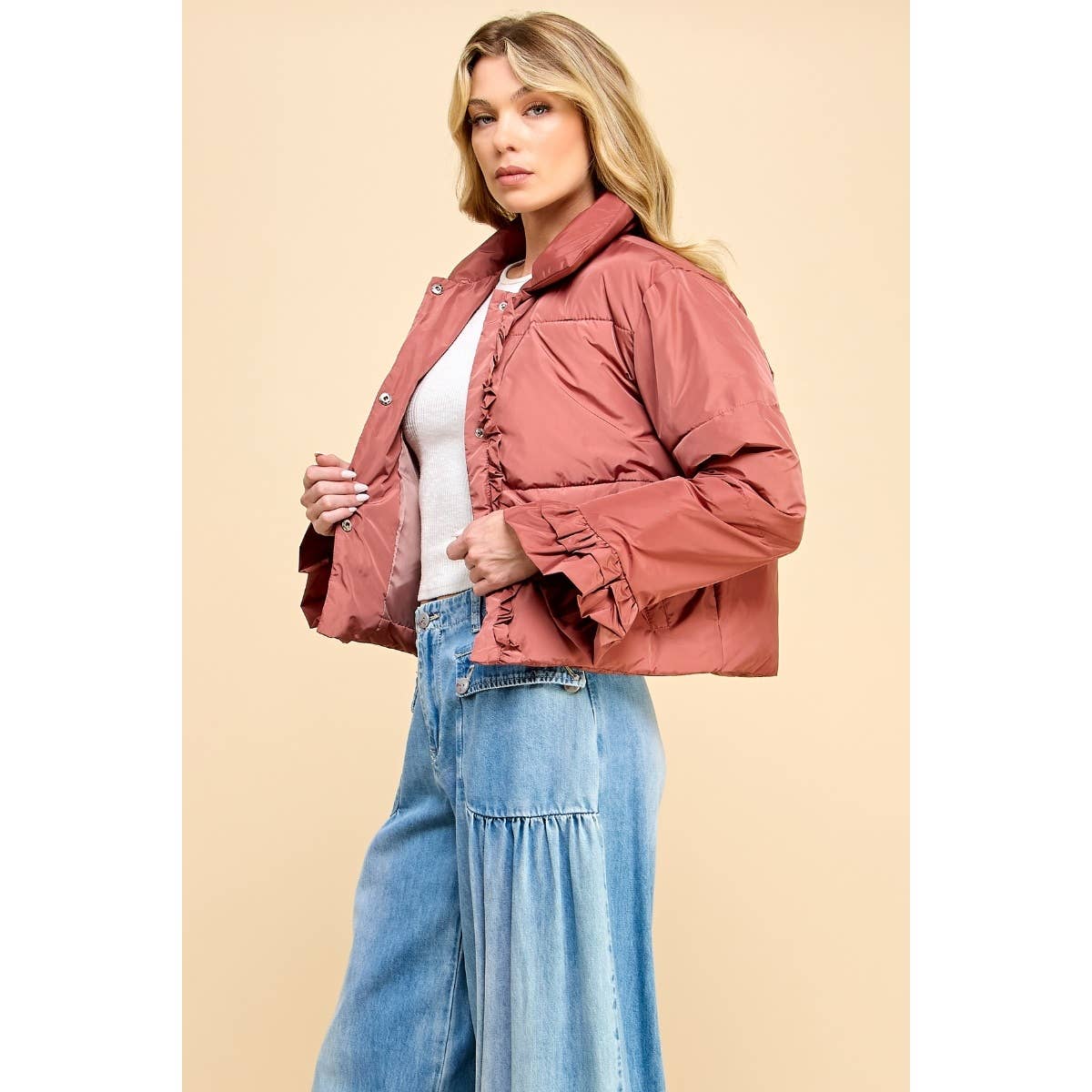 Marsala Cropped Ruffle Jacket