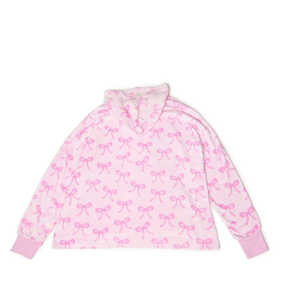 Girls- Fleece Striped Bow Printed Blanket Hoodie