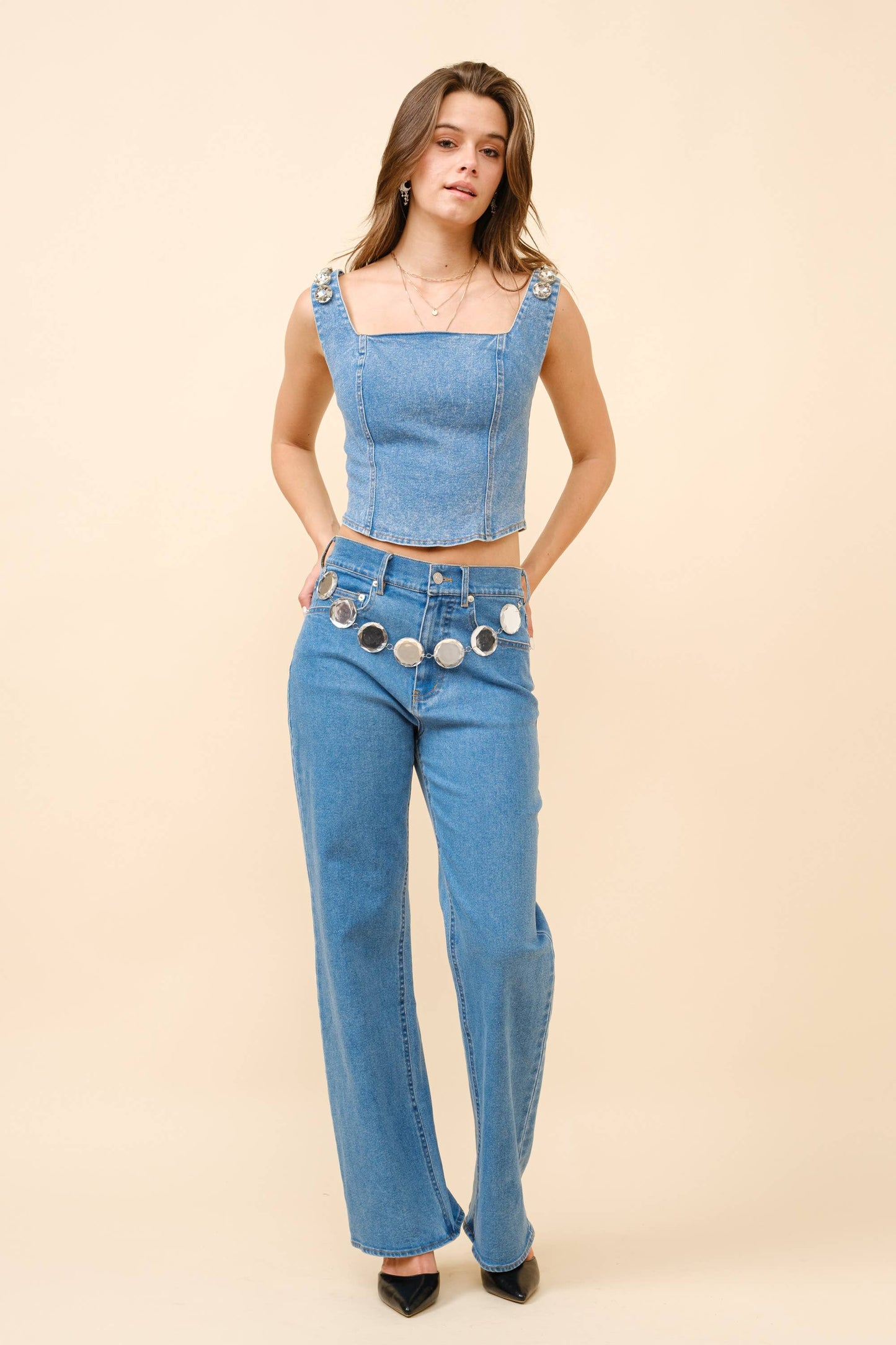Crystal Corset Denim Top