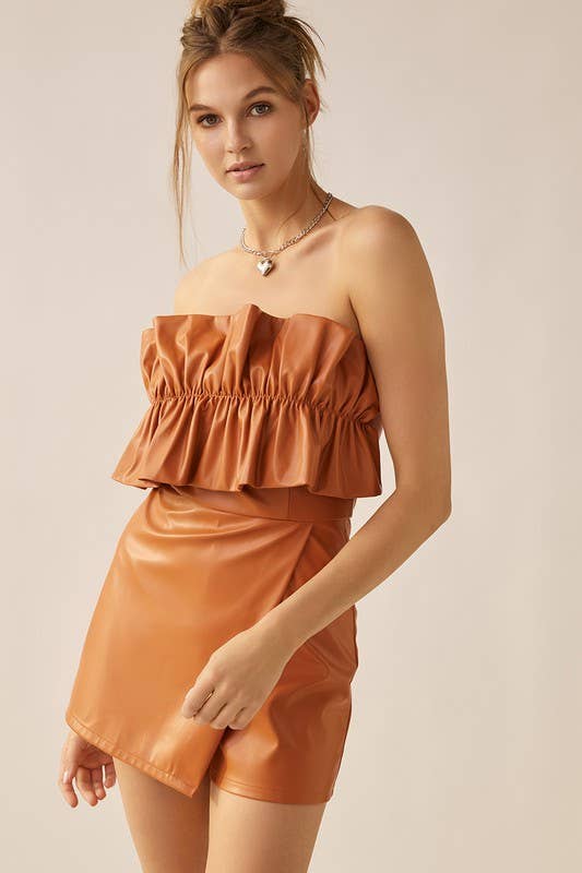 Mia Pleather Romper- Burnt Orange