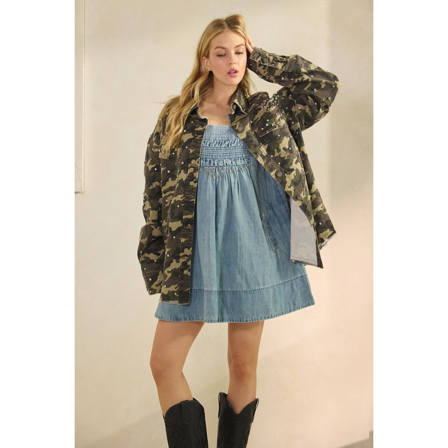 Rhinestone Camo Denim Jacket