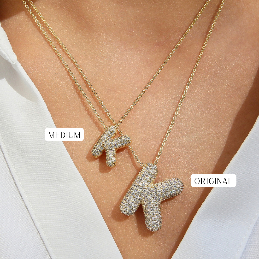 Mini Initial CZ Balloon Bubble 18K Gold Necklace