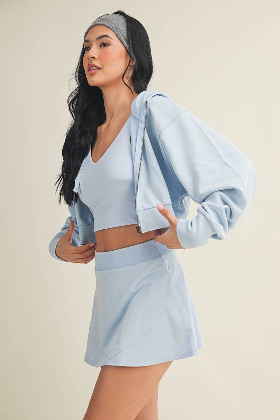Mineral Wash Oversized Crop Hoodie- Blue