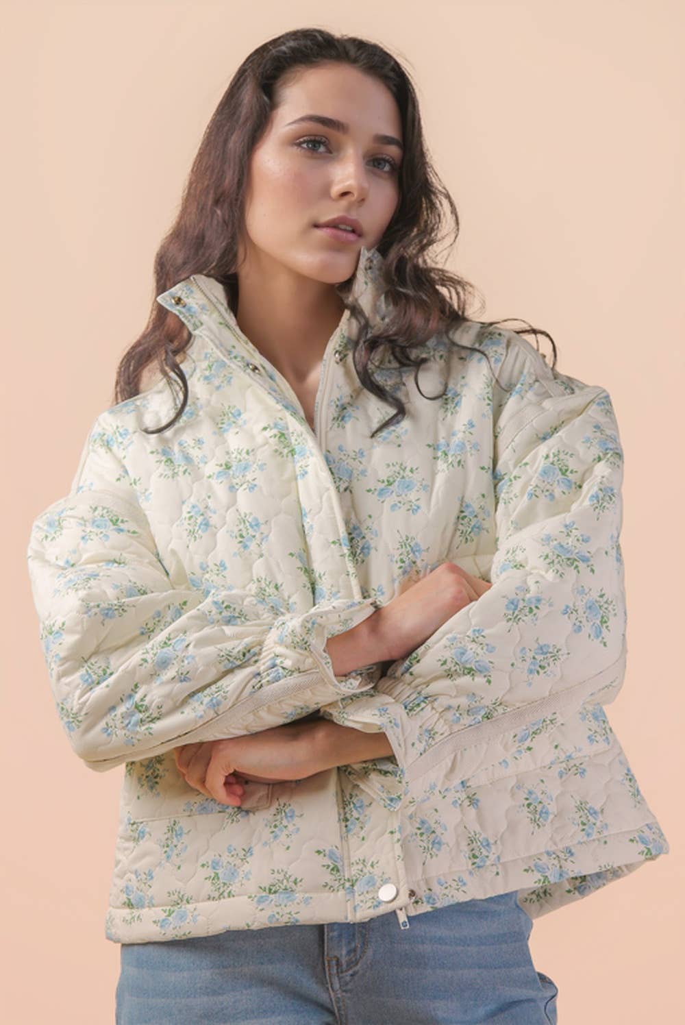 Cecily Oversized Quilted Jacket- Cream