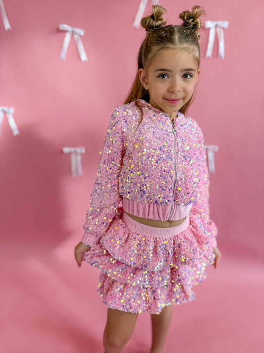 Girls Pink Sequin & Satin Set