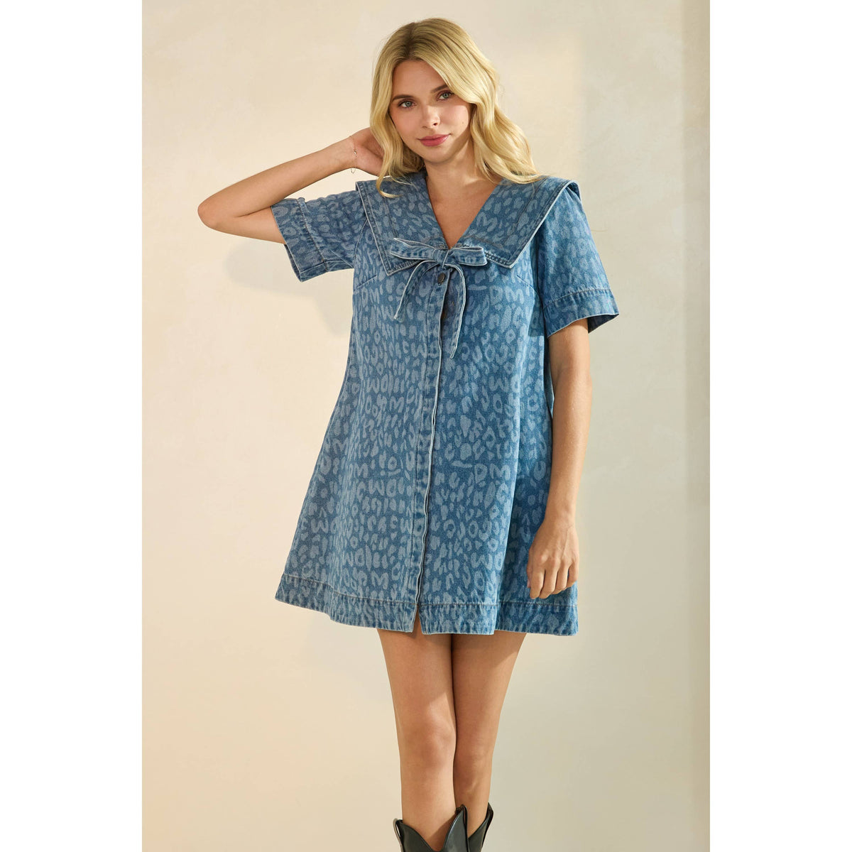 Suzette Leopard Denim Mini Dress